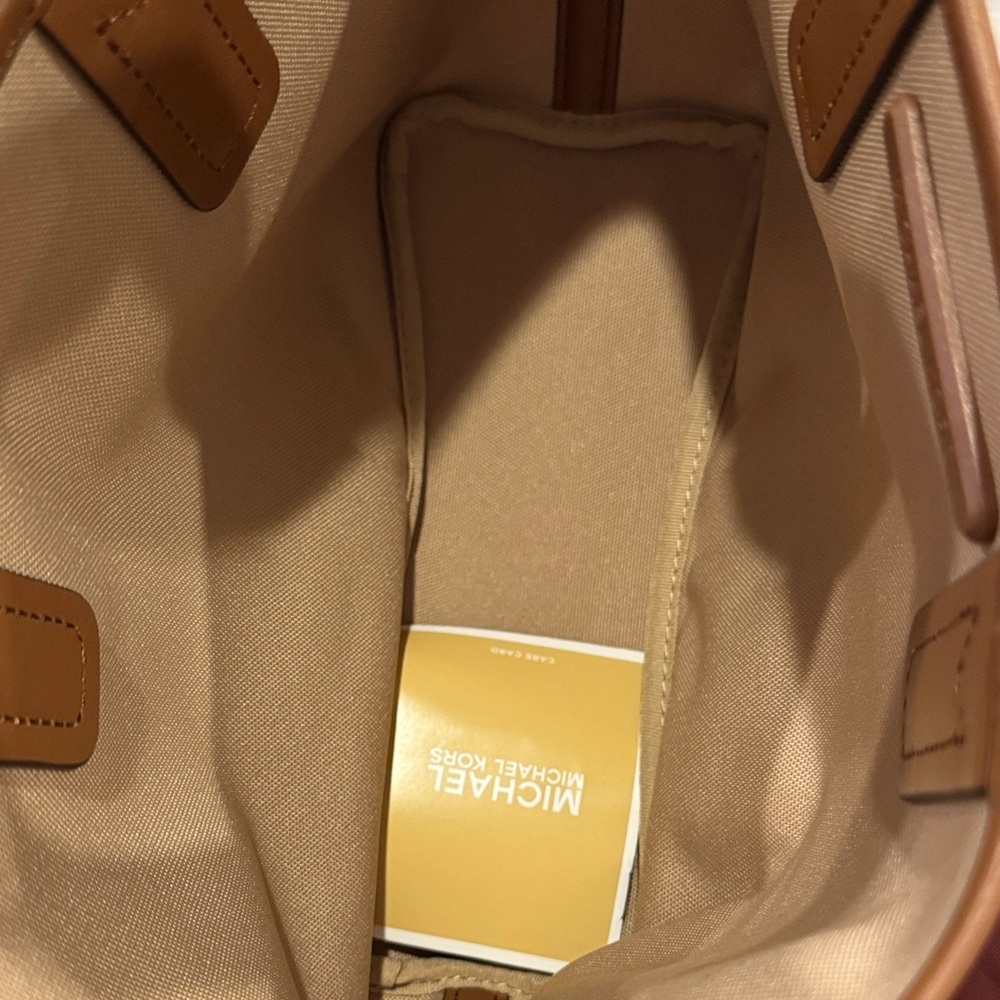 Michael Kors Tan Jodie small MK Logo Jacquard Tote in Luggage Style - Picture 4 of 6